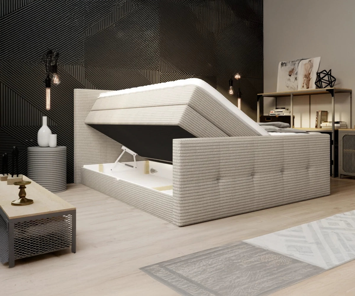 MEDINO – Lit Coffre Box Spring avec Matelas Bonnell