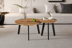 Lot de 2 Tables basses Rondes Effet Mango AYLEN - 45-50 x 80-50 cm