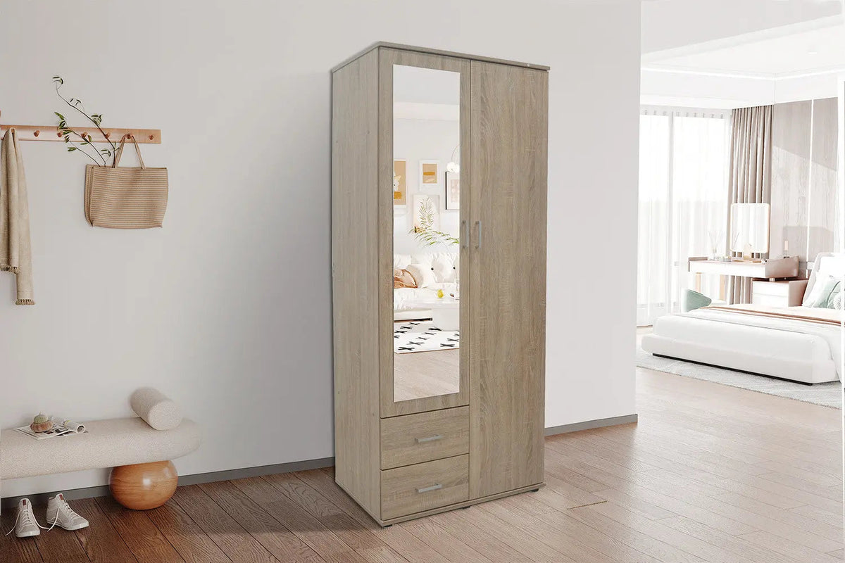 Armoire 2 portes avec miroir MARCO - 80 cm