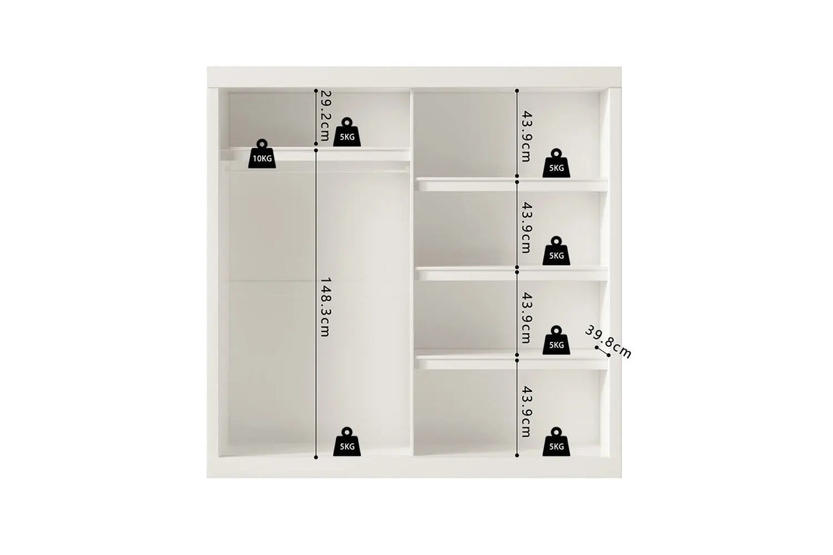 Armoire 2 portes coulissante avec porte miroir MIKA blanc - 182.5 cm
