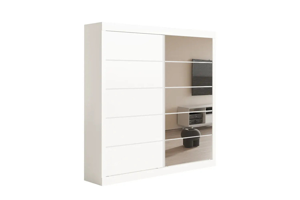 Armoire 2 portes coulissante avec porte miroir MIKA blanc - 182.5 cm