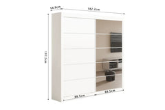 Armoire 2 portes coulissante avec porte miroir MIKA blanc - 182.5 cm