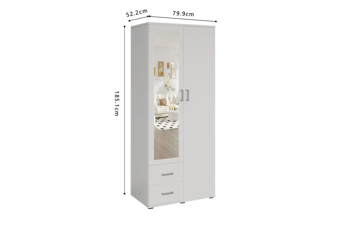 Armoire 2 portes avec miroir MARCO - 80 cm