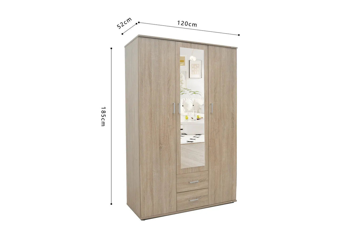 Armoire 3 portes avec miroir MARCO - 120 cm