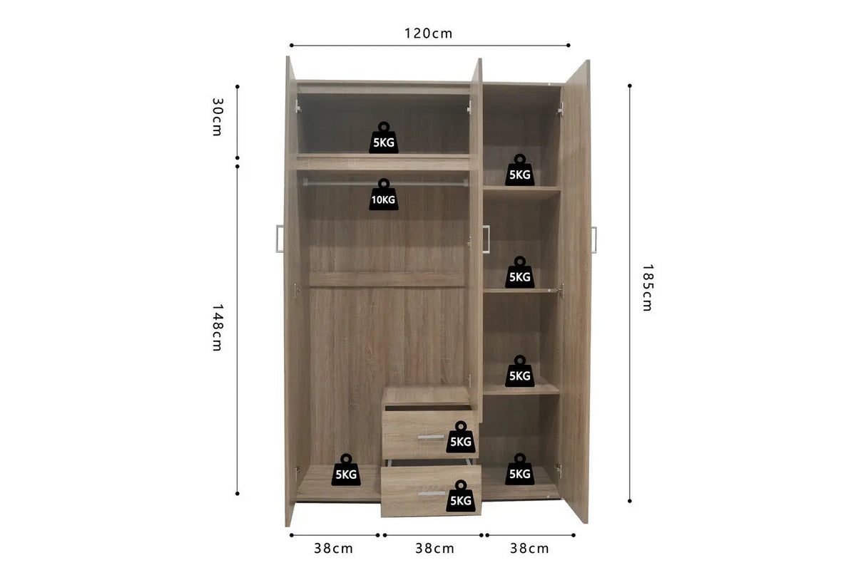 Armoire 3 portes avec miroir MARCO - 120 cm