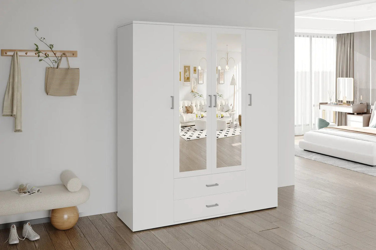 Armoire 4 portes avec 2 miroirs MARCO - 160 cm