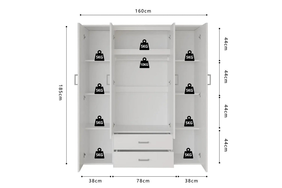 Armoire 4 portes avec 2 miroirs MARCO - 160 cm