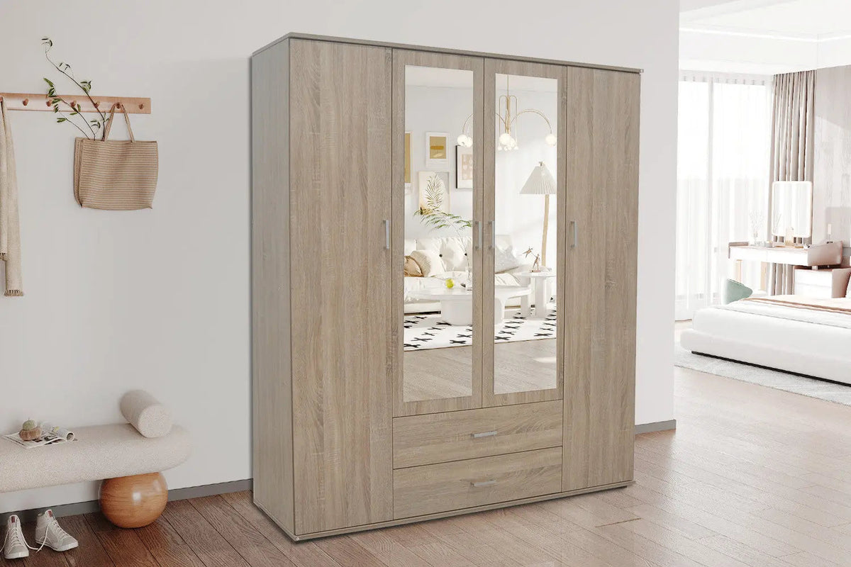 Armoire 4 portes avec 2 miroirs MARCO - 160 cm