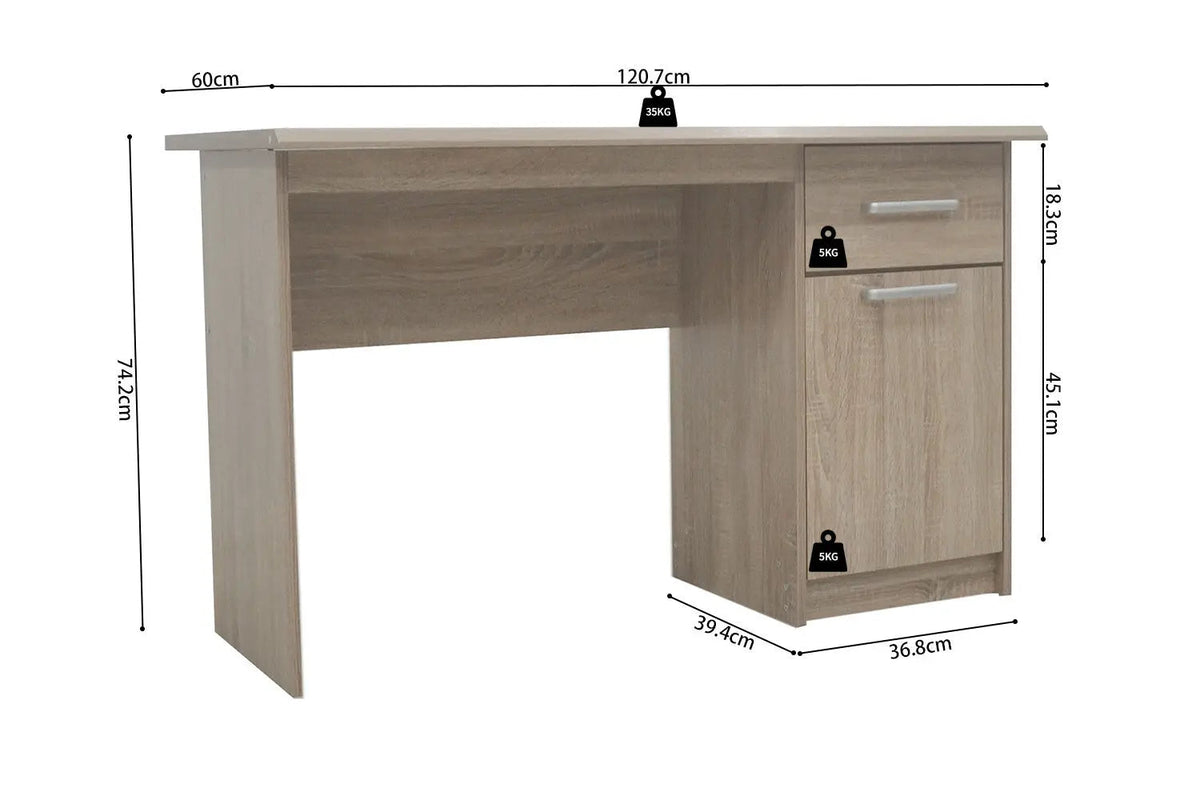 Bureau MILO 1 tiroir 1 porte en MDF - Bureau droit 121 x 60 cm