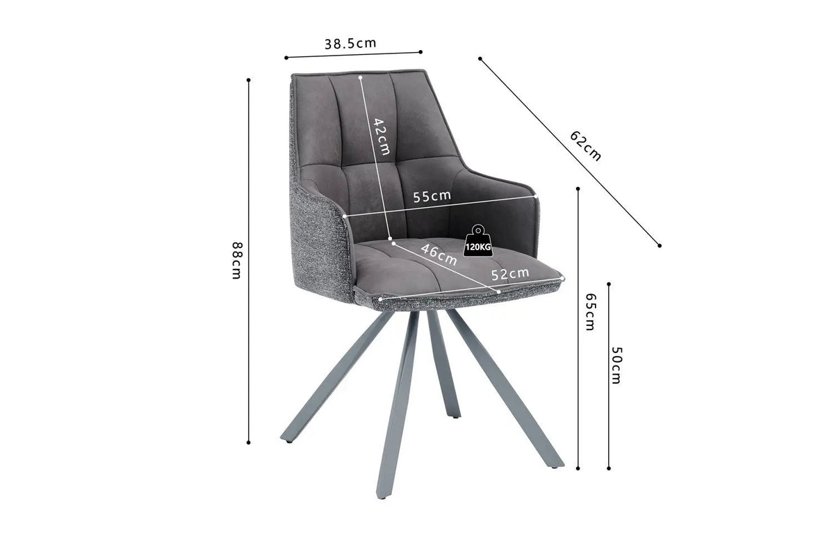 Chaise Pivotante de Salle à Manger SOLEN en Tissu - 55 x 62 cm