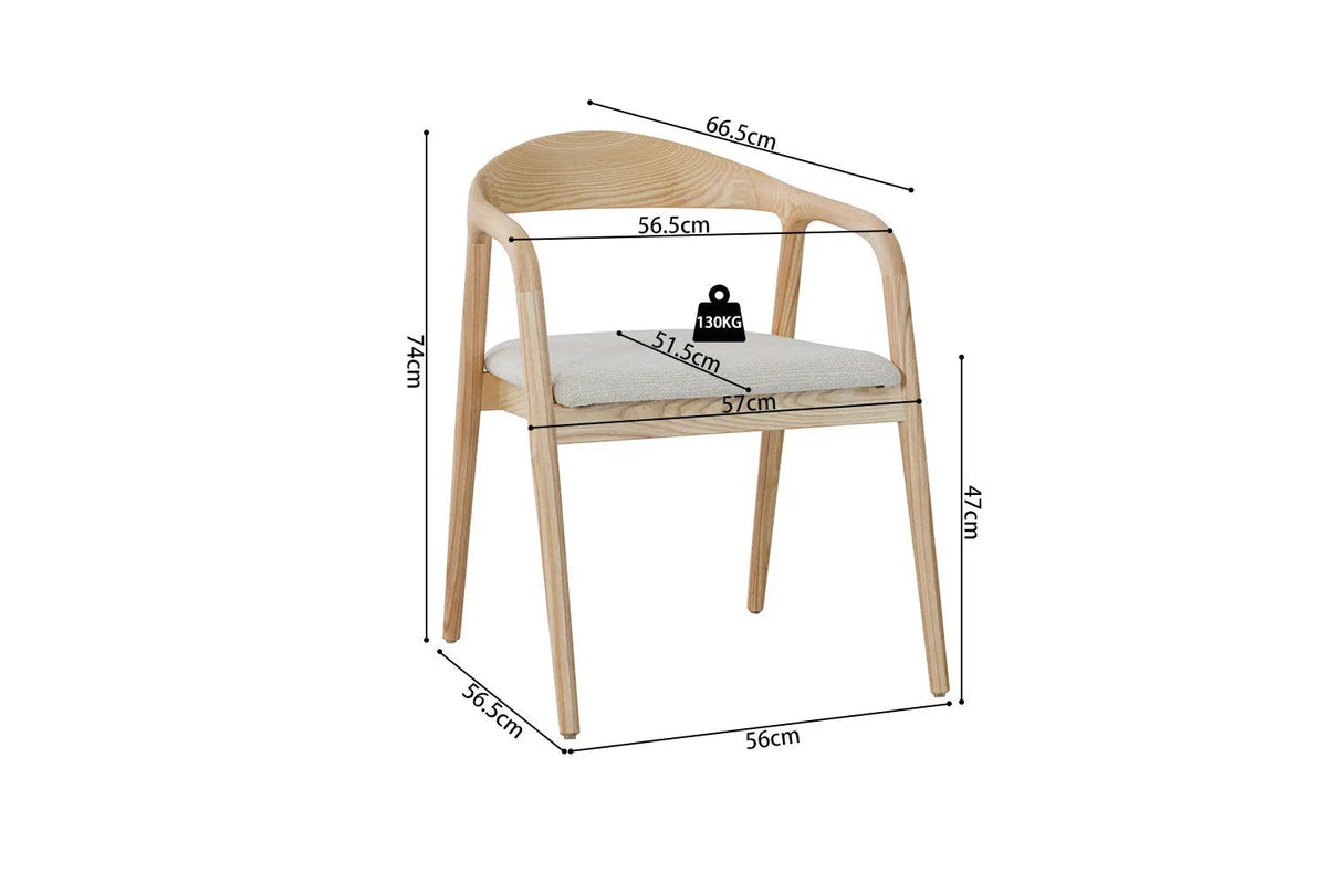 Chaise avec Accoudoirs CLARA en Bois de Frêne - 57 x 66.5 cm