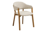 Chaise avec Accoudoirs de Salle à Manger DUNKIRK Effet Bois Chêne Clair et Tissu Écru - 60 x 59 cm