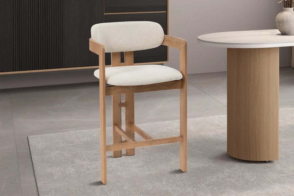Chaise de Bar KAMELIA Beige en Bois de Frêne - 56 x 52 cm