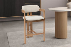 Chaise de Bar KAMELIA Beige en Bois de Frêne - 56 x 52 cm