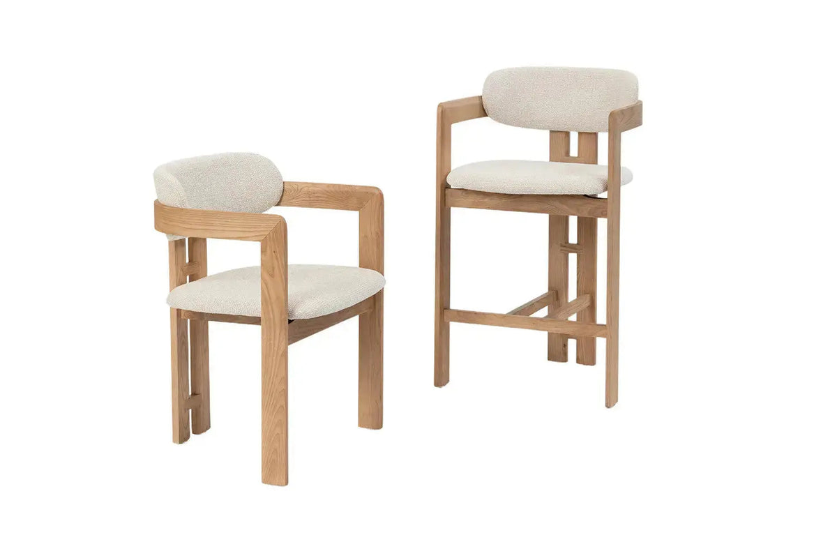 Chaise de Bar KAMELIA Beige en Bois de Frêne - 56 x 52 cm
