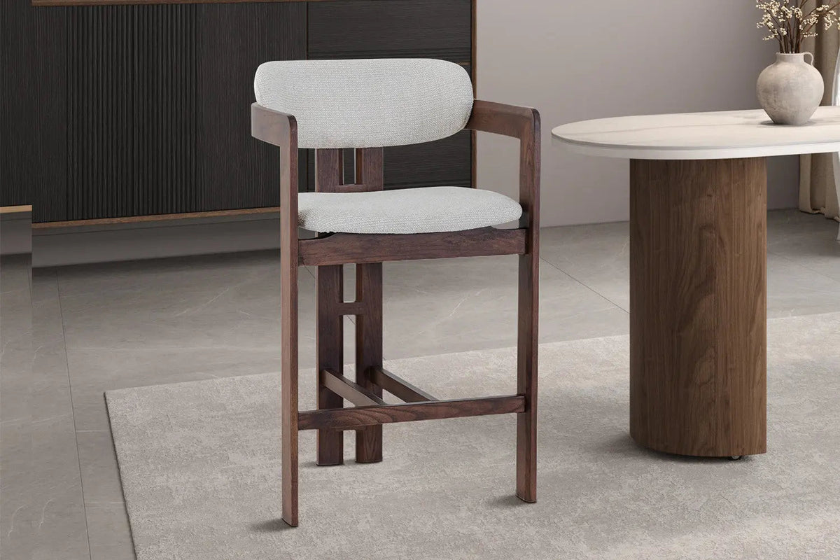Chaise de Bar KAMELIA Beige en Bois de Frêne - 56 x 52 cm