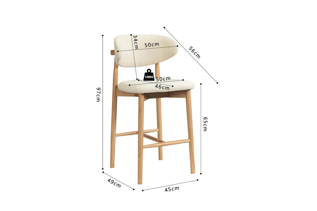Chaise de Bar KAYLA en Chêne Massif Beige - 50 x 56 cm