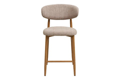 Chaise de Bar LEVANTO Tissu Sable Pieds Effet Bois - 52 x 55 cm