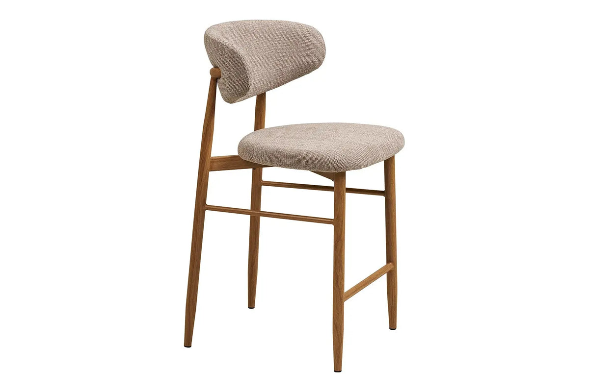 Chaise de Bar LEVANTO Tissu Sable Pieds Effet Bois - 52 x 55 cm