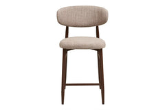 Chaise de Bar LEVANTO Tissu Sable Pieds Effet Bois - 52 x 55 cm