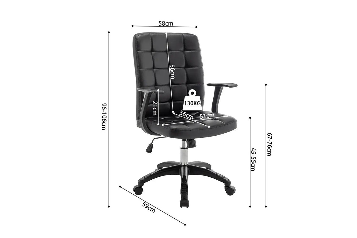 Chaise de Bureau LUKY en Similicuir (PU) - Chaise de bureau réglable 58 x 59 cm