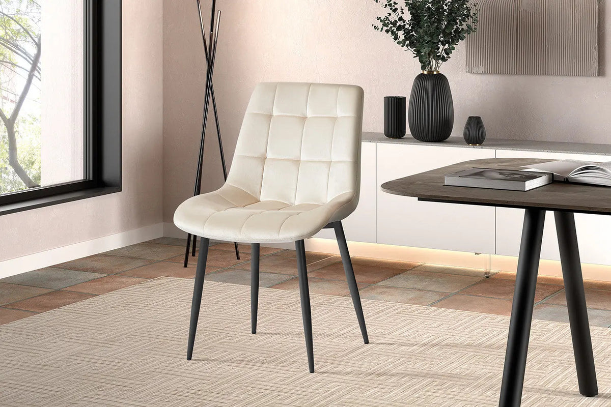 JUTA – Chaise de repas en velours, pieds métal noir – 50 x 59 cm