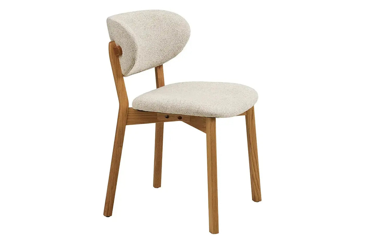 Chaise de salle à manger DUNKIRK Effet Bois Chêne Clair et Tissu Écru - 52 x 59 cm