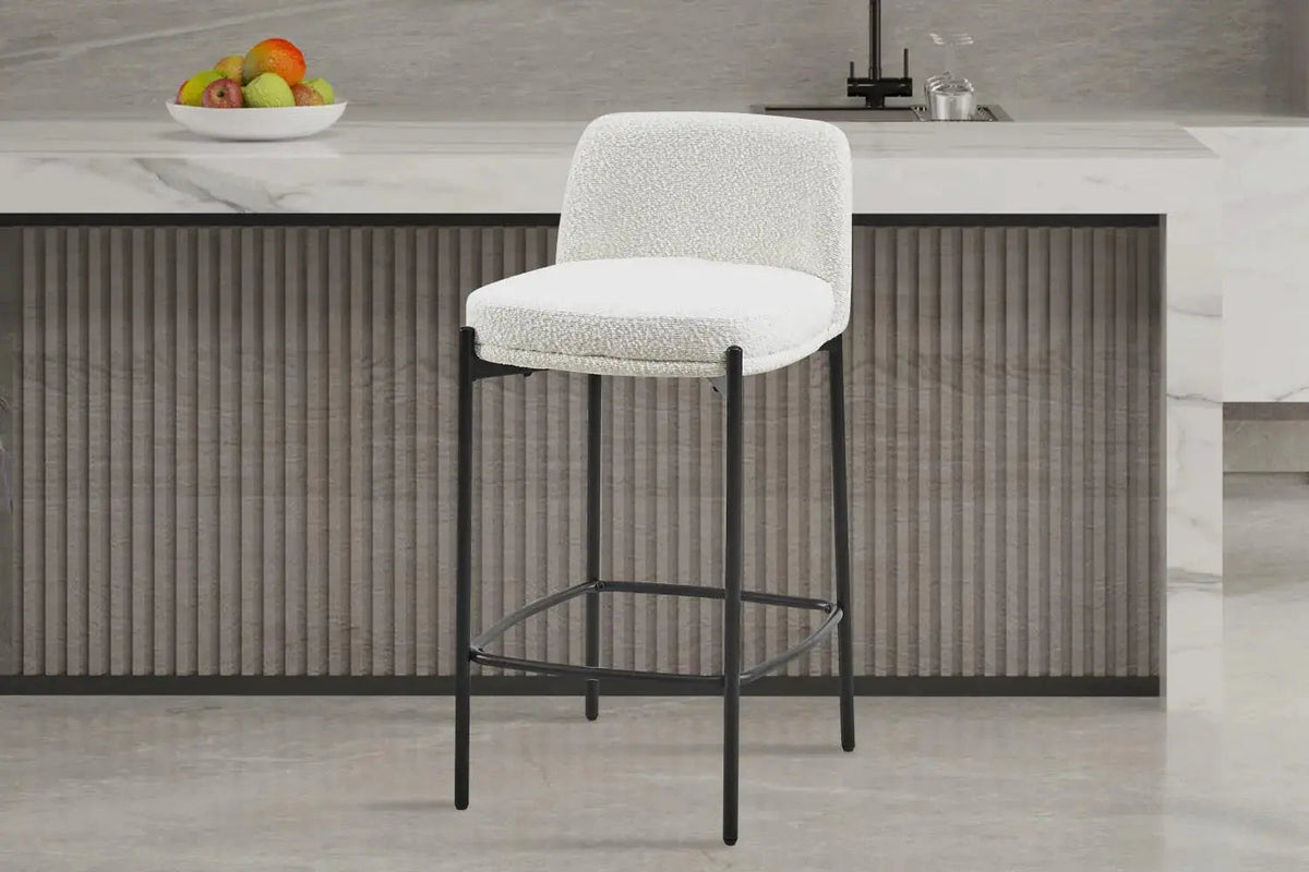 ELLA – Lot de 2 chaises de bar en tissu blanc – 37,5 x 46 cm