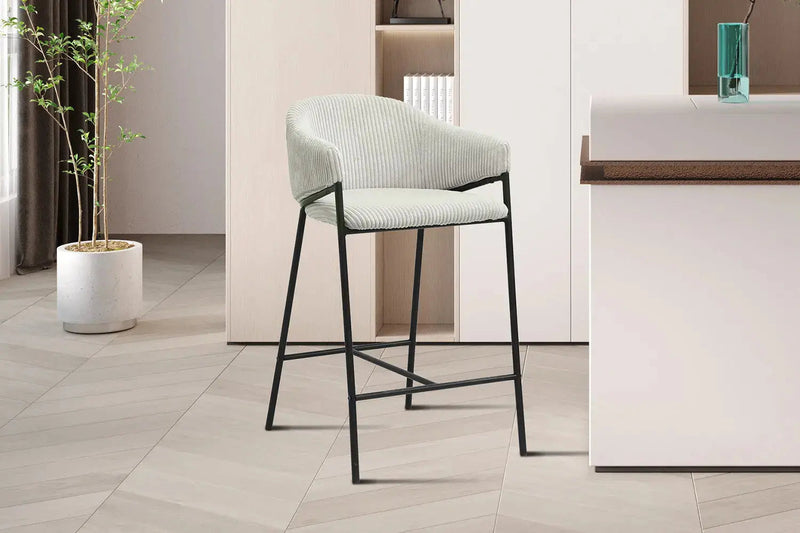 HUGO – Chaise de bar en velours côtelé, pieds métal noir – 54 x 59 cm