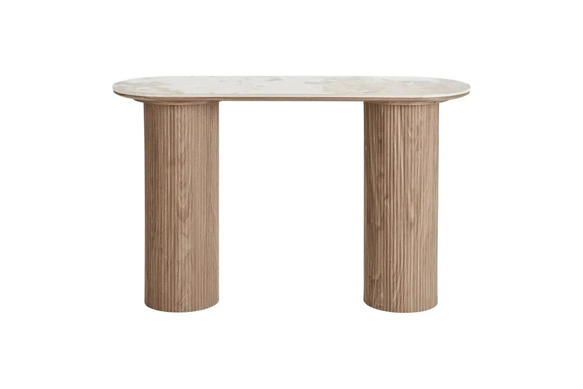 Console ATHENS avec un plateau en céramique, blanc, marron foncé 40 x 120 x 78 cm