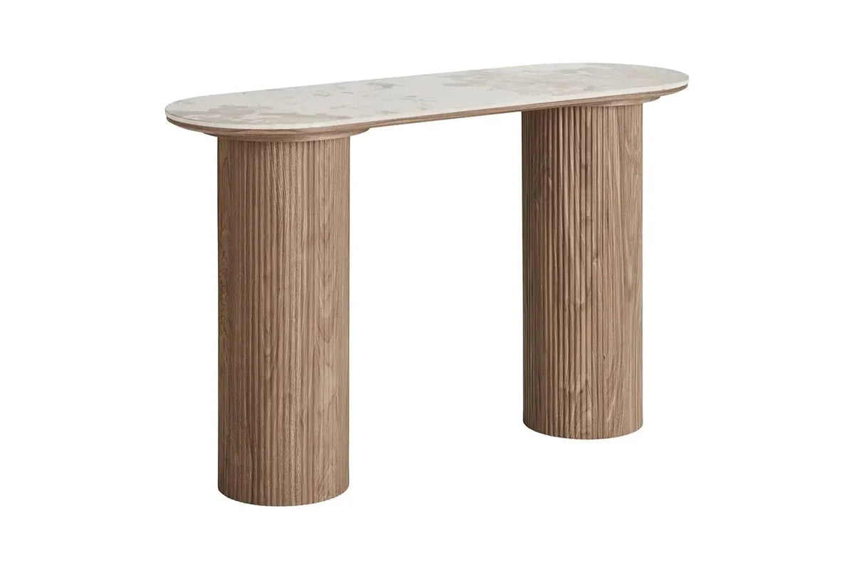 Console ATHENS avec un plateau en céramique, blanc, marron foncé 40 x 120 x 78 cm