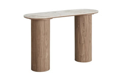 Console ATHENS avec un plateau en céramique, blanc, marron foncé 40 x 120 x 78 cm