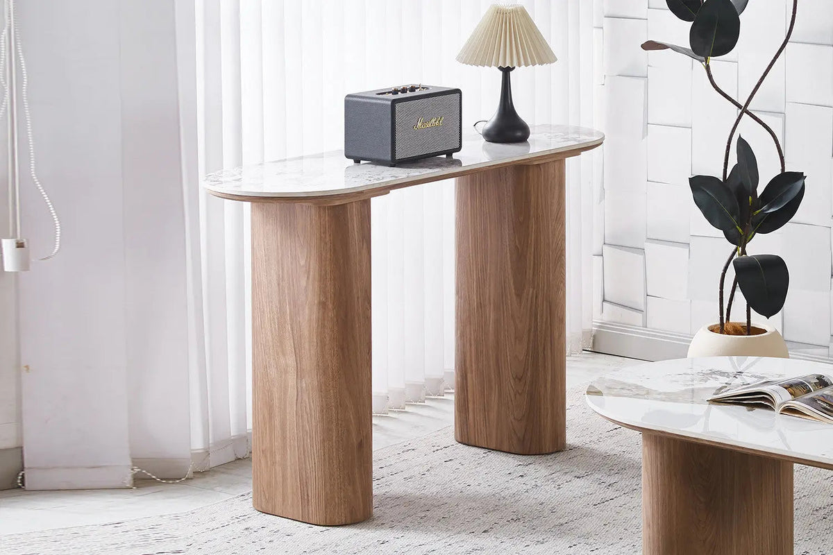 Console AVORA avec Plateau en Pierre Brillante Beige - 120 x 40 cm