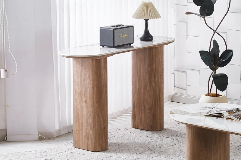 EVORA – Console en pierre frittée beige brillante – 120 x 40 cm