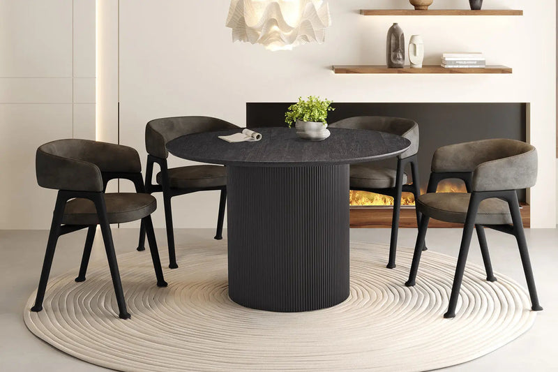 LAGOS – Table à manger ronde à pied central, 2 finitions – Ø 120 cm
