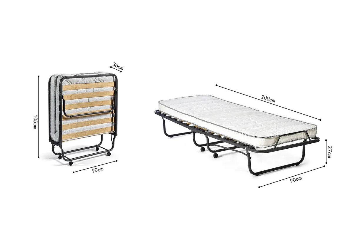 Lit pliable ETHIOPIA 90x200 cm métal Noir avec Matelas Mousse 21 kg, épaisseur 11 cm