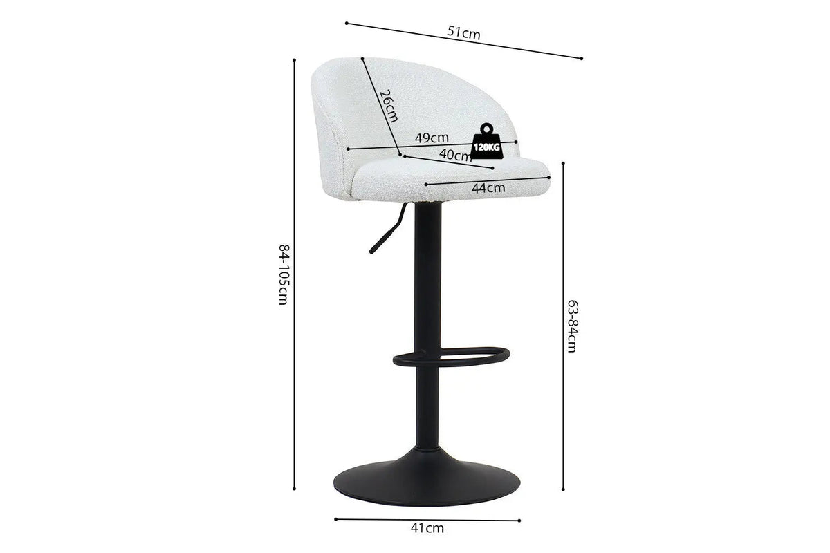 Tabourets de Bar AYDA en Tissu Bouclé Blanc - 49 x 46 cm