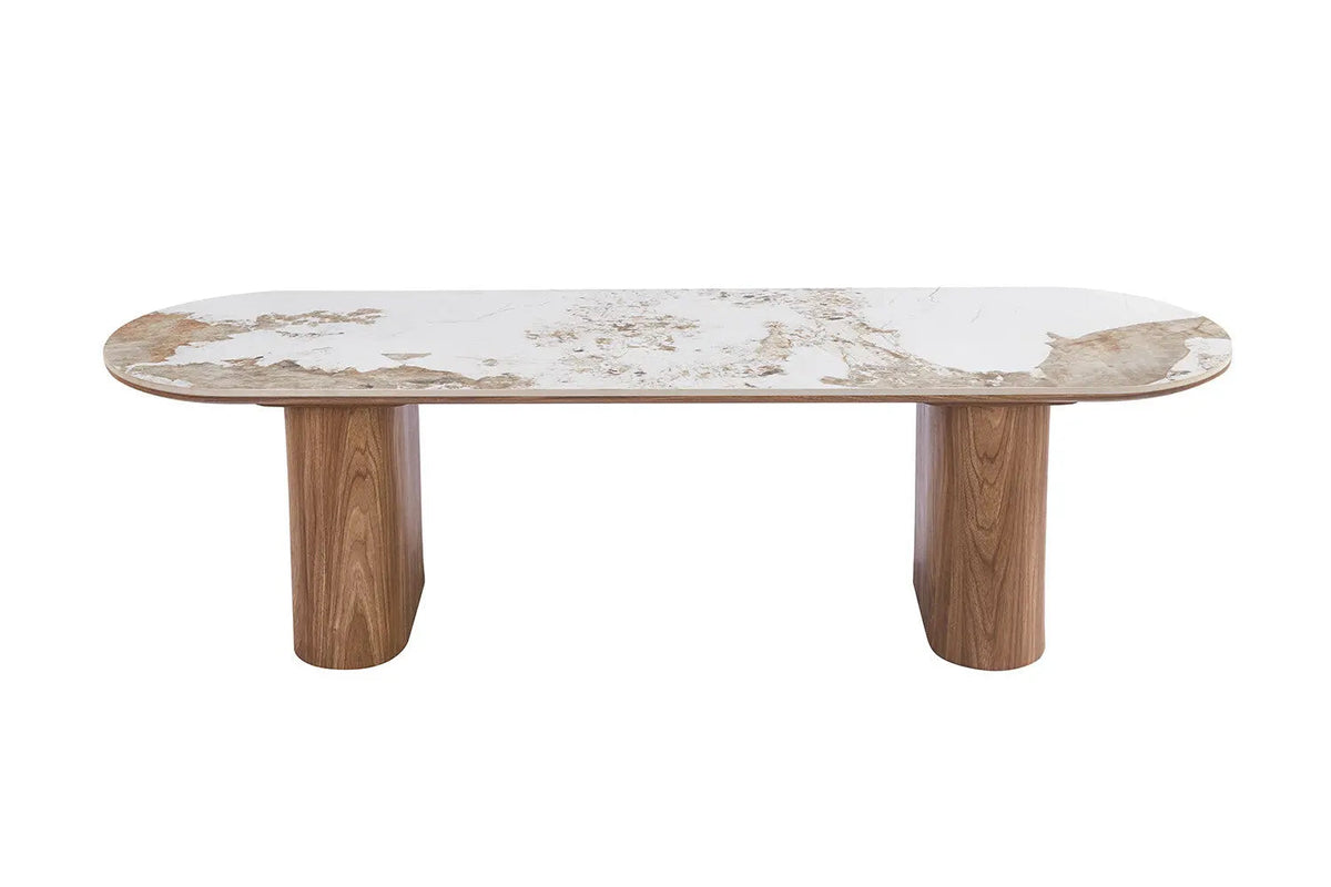 Meuble TV AVORA avec Plateau en Pierre Brillante Beige - 160 x 45 cm