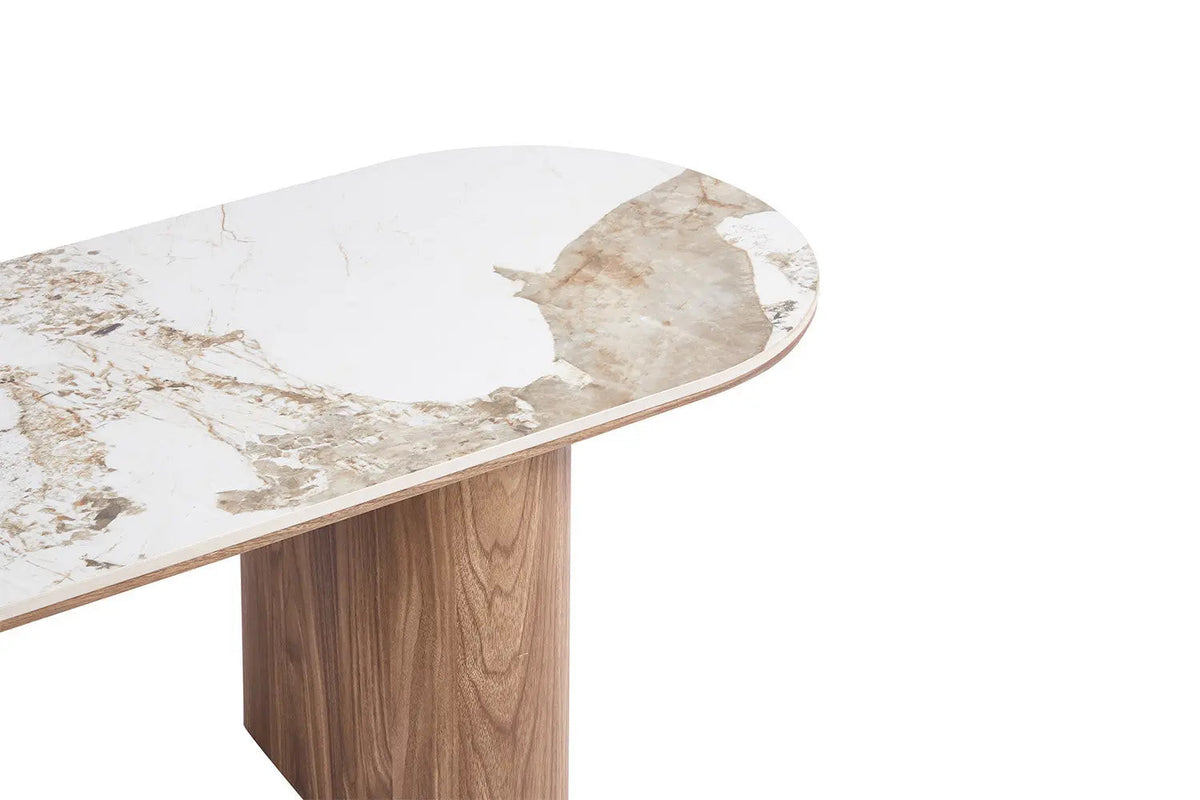 Meuble TV AVORA avec Plateau en Pierre Brillante Beige - 160 x 45 cm