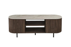 Meuble TV VEKO Décor Chêne et Plateau Pierre Frittée - 160 x 45 cm