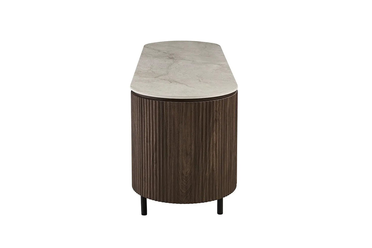Meuble TV VEKO Décor Chêne et Plateau Pierre Frittée - 160 x 45 cm