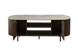Meuble TV VEKO Décor Chêne et Plateau Pierre Frittée - 160 x 45 cm