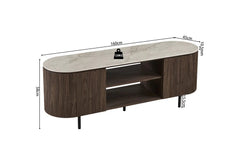 Meuble TV VEKO Décor Chêne et Plateau Pierre Frittée - 160 x 45 cm