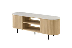 Meuble TV VEKO Décor Chêne et Plateau Pierre Frittée - 160 x 45 cm