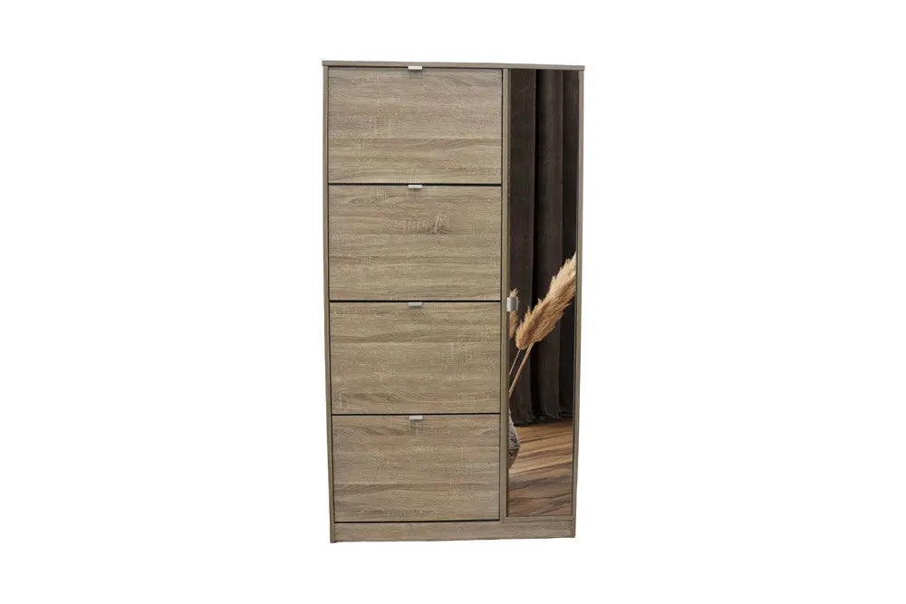 Meuble à Chaussures, 4 tiroirs et 1 porte miroir MARCELO Finition Chêne Sonoma - 159 x 85 cm