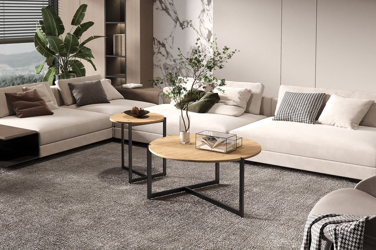 POLA – Set de 2 Tables Basses Effet Chêne Vieilli