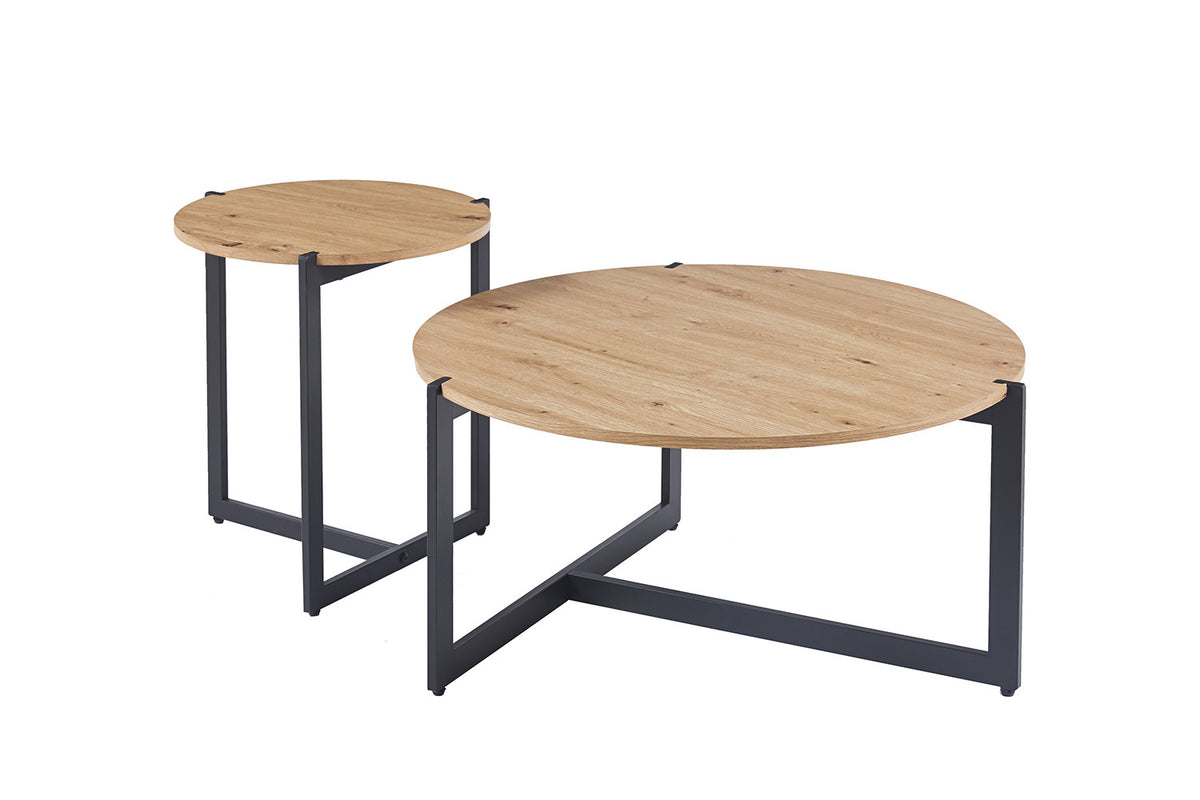 POLA – Set de 2 Tables Basses Effet Chêne Vieilli
