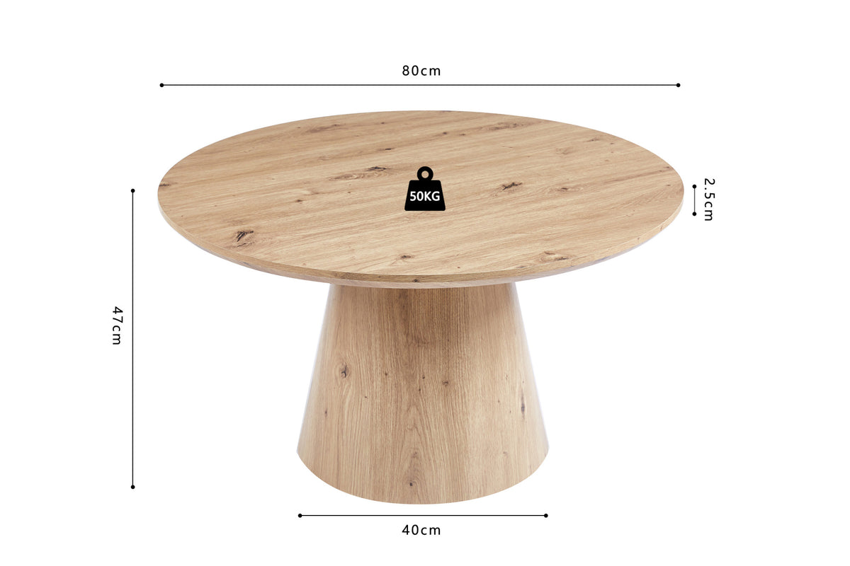 LUKAS – Table Basse Effet Chêne Vieilli – 80cm