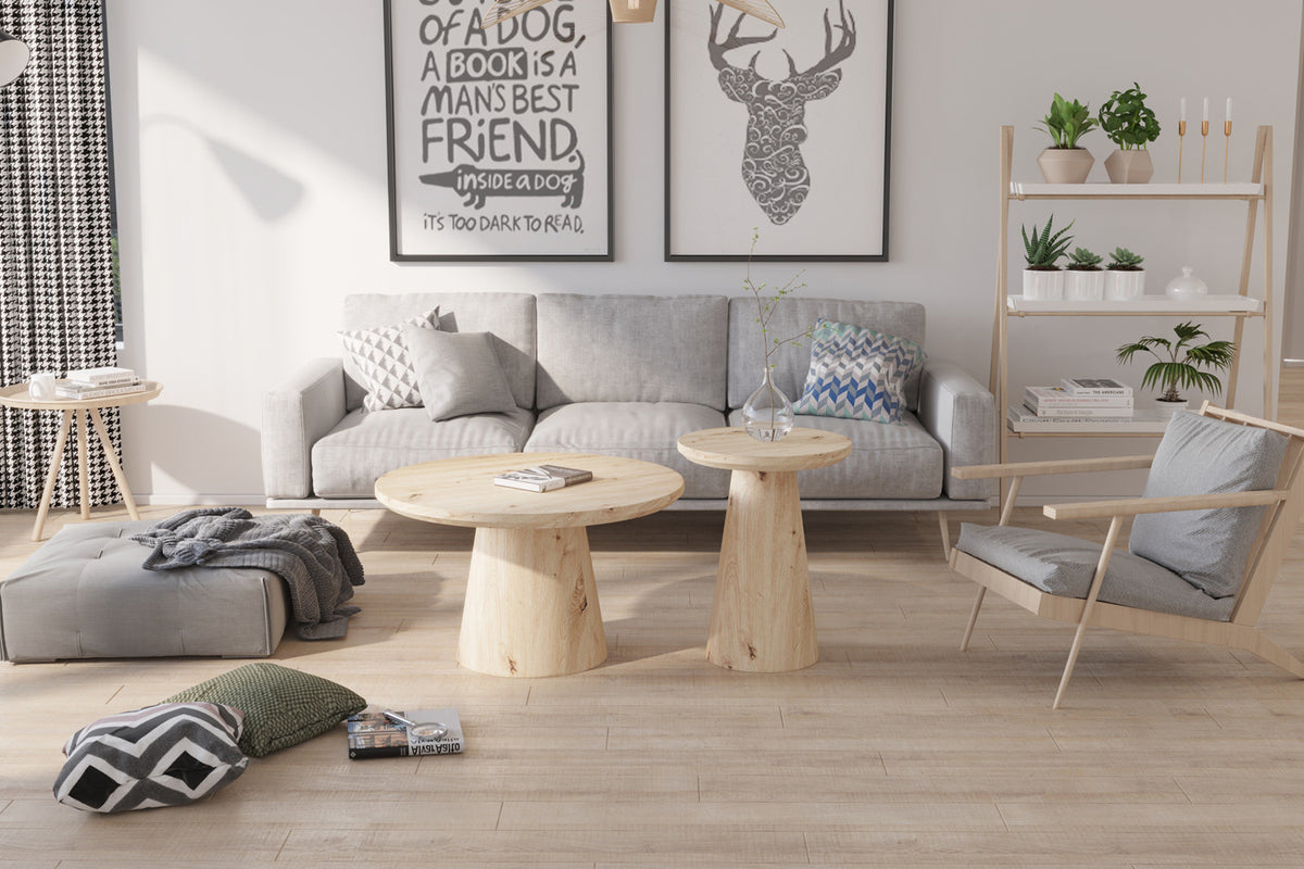 LUKAS – Table Basse Effet Chêne Vieilli – 80cm