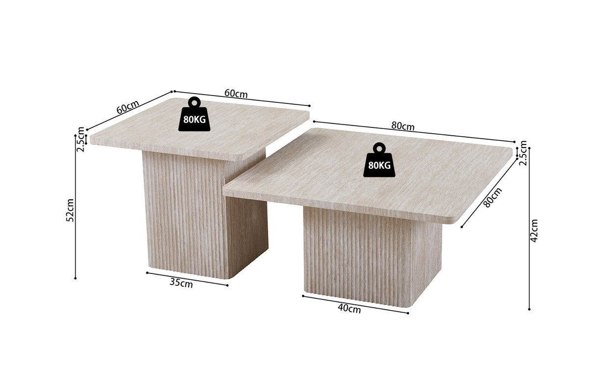 BOBBY – Set de 2 Tables Basses Effet Travertin Beige